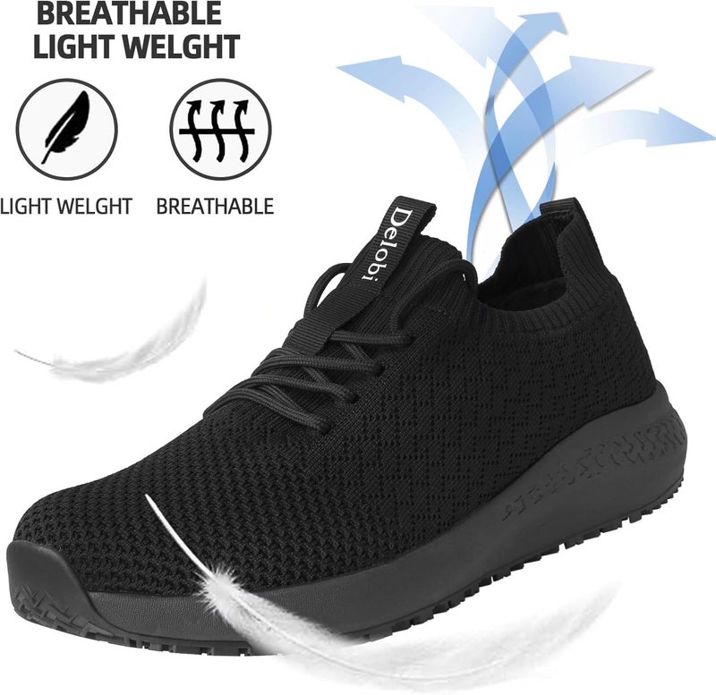 Delobi Store Non Slip Shoes for Women Food Service Slip Resistant Work Shoe Restaurant Chef Kitchen Hospital Staff Walking Sneakers Breathable Lightweight with Lace Up Design - Image 4